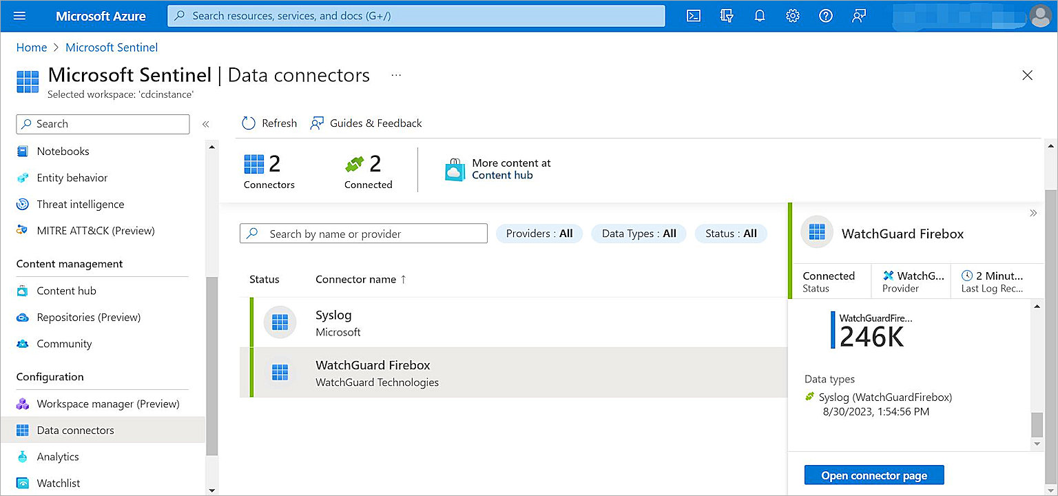 Screen shot of the WatchGuard Firebox connector